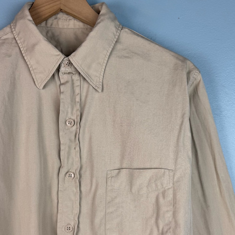 VTG 1950s US Military 4 Oz Poplin Shirt Men Large Tan Long Sleeve Button Utility
